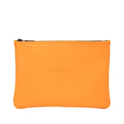 Pre-owned Hermes Orange Polyamide Clutch Bag Pouch ()