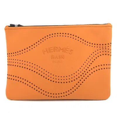 Pre-owned Hermes Orange Polyamide Clutch Bag Pouch ()
