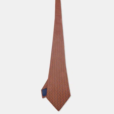Pre-owned Hermes Hermès Orange Printed Silk Tie