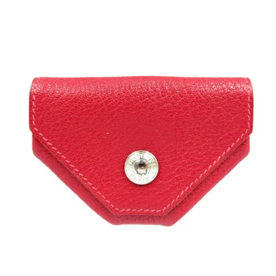 Pre-owned Hermes Orange Red Color Chevre Leather Coin Purse/coin Case () In Orange, Red Color