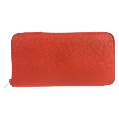 Pre-owned Hermes Orange Red Color Epsom Leather Long Wallet (bi-fold) () In Multi