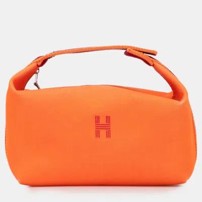 Pre-owned Hermes Orange Red Large Toile Bride A Brac