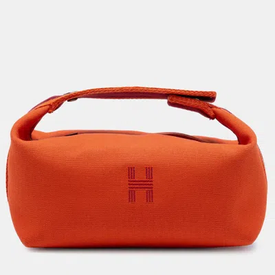 Pre-owned Hermes Orange Red Large Toile Bride A Brac Case