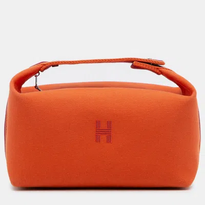 Pre-owned Hermes Orange Red Large Toile Bride A Brac Case