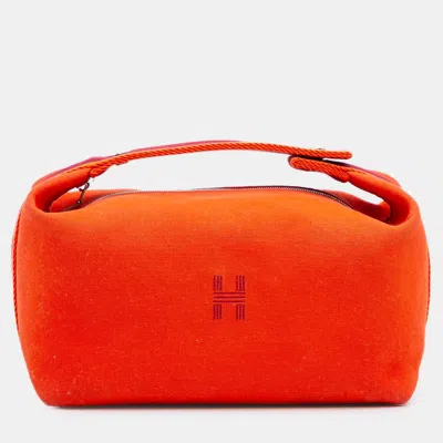 Pre-owned Hermes Orange Red Large Toile Bride A Brac Case