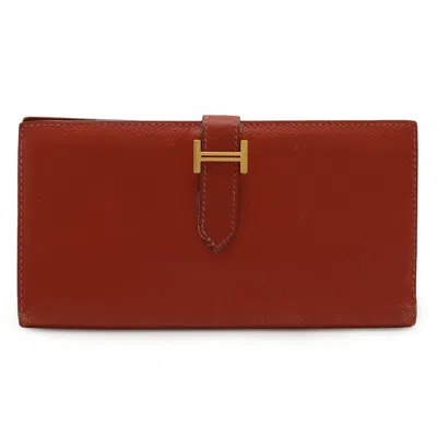 Pre-owned Hermes Orange Red Long Wallet (bi-fold) ()