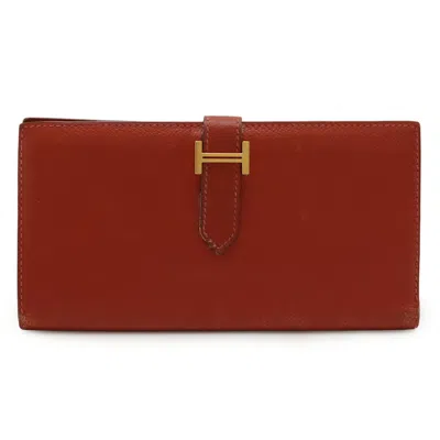 Pre-owned Hermes Orange Red Long Wallet (bi-fold) ()