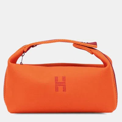 Pre-owned Hermes Orange Red Small Toile Bride A Brac Case