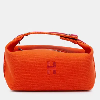 Pre-owned Hermes Orange Red Small Toile Bride A Brac Case