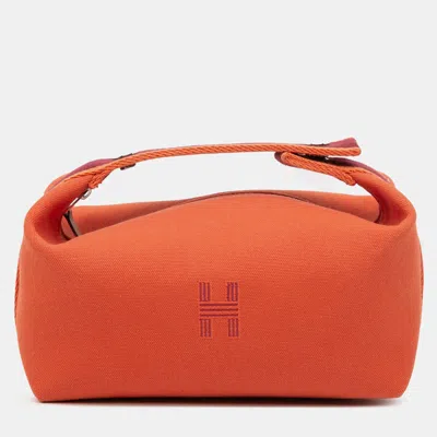 Pre-owned Hermes Orange Red Small Toile Bride A Brac Case