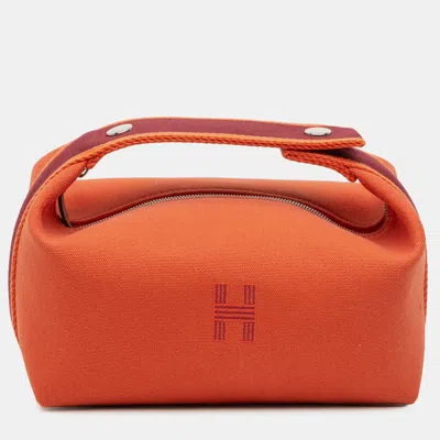 Pre-owned Hermes Orange Red Small Toile Bride A Brac Case