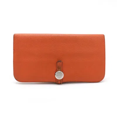Pre-owned Hermes Orange Salmon Pink Leather Long Wallet (bi-fold) ()
