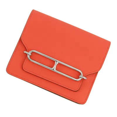 Pre-owned Hermes Orange Sienne Evercalf Leather Wallet (bi-fold) () In Orange, Sienne