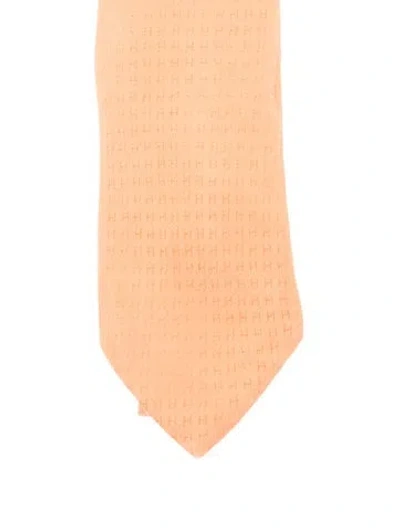 Pre-owned Hermes Orange Silk Felt Printed Tie