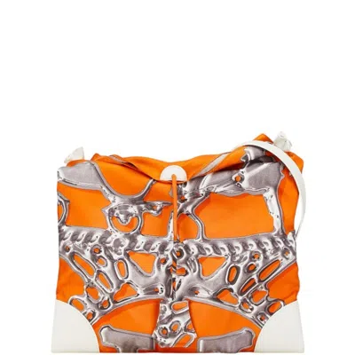 Pre-owned Hermes Orange Silk Leather Pouch Shoulder Bag ()