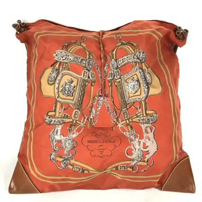 Pre-owned Hermes Orange Silk Leather Pouch Shoulder Bag ()