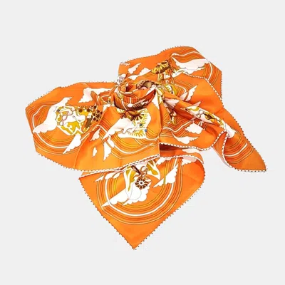 Pre-owned Hermes Orange Silk Scarf