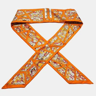 Pre-owned Hermes Orange Silk Twilly Scarf