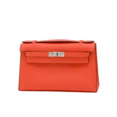 Pre-owned Hermes Orange Swift Leather Clutch Bag Handbag Shoulder Bag ()