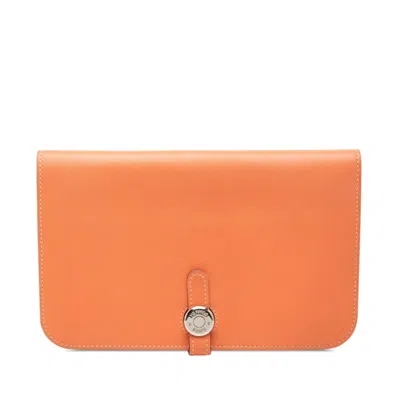 Pre-owned Hermes Orange Swift Leather Long Wallet (bi-fold) ()
