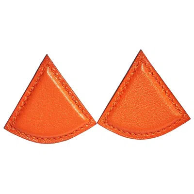 Pre-owned Hermes Hermès Orange Swift Triangular Earrings