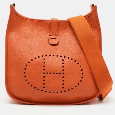 Pre-owned Hermes Orange Taurillon Clemence Leather Evelyne Iii Gm Bag