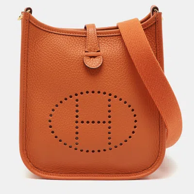 Pre-owned Hermes Orange Taurillon Clemence Leather Evelyne Tpm Bag