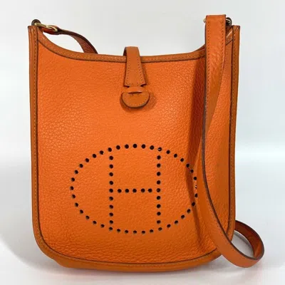 Pre-owned Hermes Orange Taurillon Clemence Leather Pochette Shoulder Bag ()
