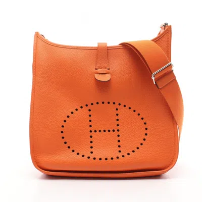 Pre-owned Hermes Orange Taurillon Clemence Leather Shoulder Bag ()