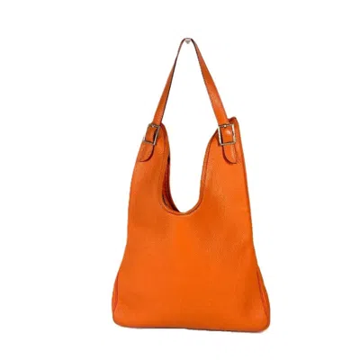 Pre-owned Hermes Orange Taurillon Clemence Leather Shoulder Bag ()