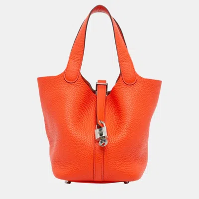 Pre-owned Hermes Orange Taurillon Clemence Picotin Lock 18
