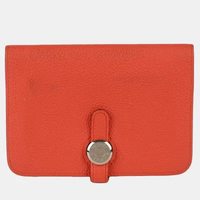 Pre-owned Hermes Orange Togo Leather Dogon Compact Half Wallet