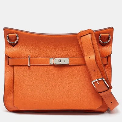 Pre-owned Hermes Hermès Orange Togo Leather Palladium Finish Jypsiere 37 Bag