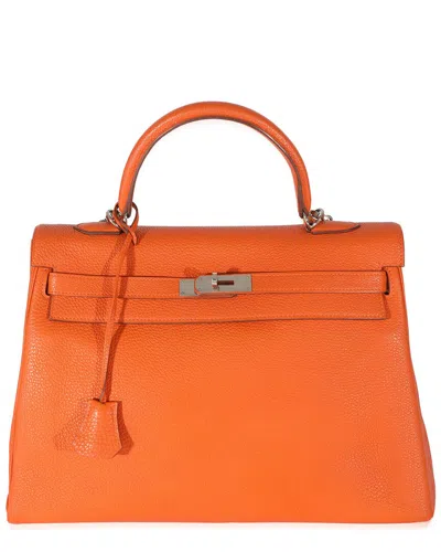 Pre-owned Hermes Hermès Orange Togo Retourne Leather Kelly 35 Phw (authentic Pre-loved)
