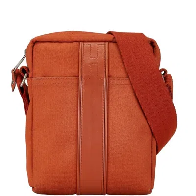 Pre-owned Hermes Orange Toile Chevron Leather Shoulder Bag ()