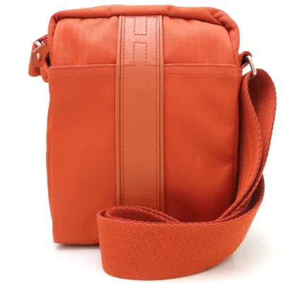 Pre-owned Hermes Orange Toile Chevron Shoulder Bag ()