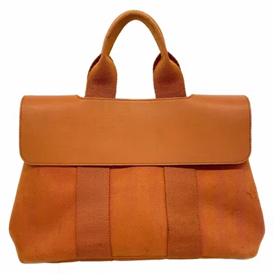 Pre-owned Hermes Orange Toile Chevron Tote Bag ()