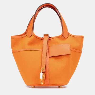 Pre-owned Hermes Orange Toile Goeland And Swift Cargo Picotin Lock 18