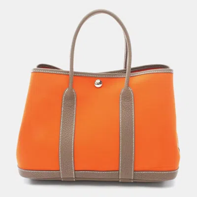 Pre-owned Hermes Orange Toile H Negonda Garden Party Tpm Tote Bag