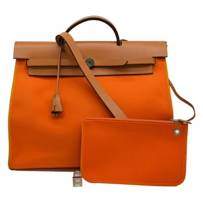 Pre-owned Hermes Orange Toile Officier Leather Handbag Shoulder Bag ()