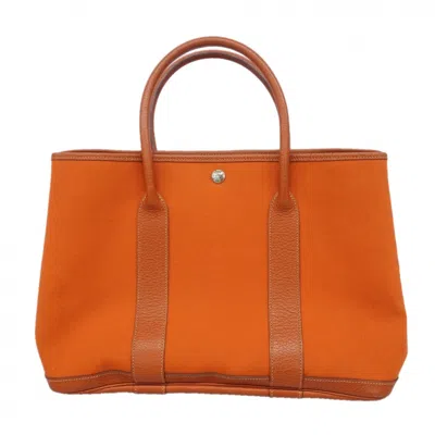 Pre-owned Hermes Orange Toile Officier Tote Bag ()