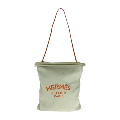 Pre-owned Hermes Orange White Canvas Toile Chevron Shoulder Bag Tote Bag ()