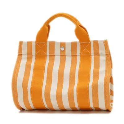 Pre-owned Hermes Orange White Canvas Tote Bag ()