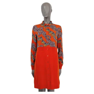 Pre-owned Hermes Orange Wool & Silk 2018 Twillaine Shirt Dress 40 M