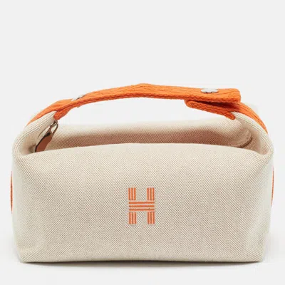Pre-owned Hermes Orange/beige Toile H Canvas Small Bride-a-brac Case