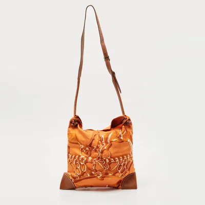 Pre-owned Hermes Orange/brown Satin And Leather Silky City 33 Bag