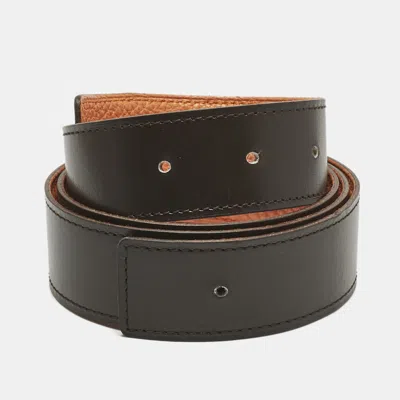 Pre-owned Hermes Orange/chocolat Togo And Box Leather Reversible Belt Strap 90 Cm