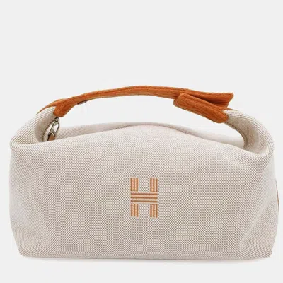 Pre-owned Hermes Orange/natural Canvas Pm Bride A Brac Zig Zag Bag
