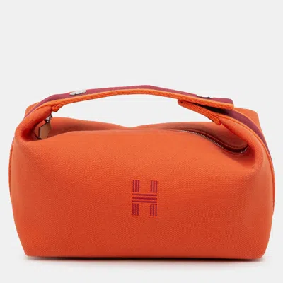 Pre-owned Hermes Orange/red Small Toile Bride-a-brac Case