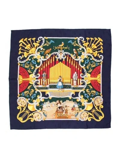 Pre-owned Hermes Orgauphone Et Autres Mecaniques Silk Scarf In Blue
